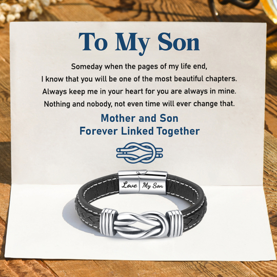 "Moeder en zoon voor altijd met elkaar verbonden" Gevlochten lederen armband